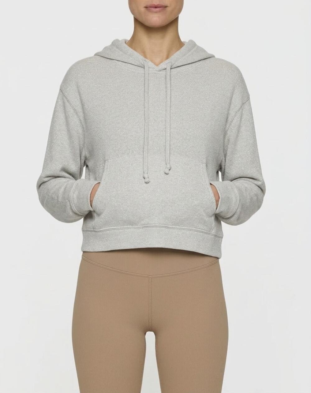 BleuSalt Kaia Cropped Skater Hoodie in Light Grey Silver Sparkle Size 4/XL